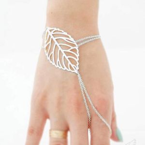 Eryi-Bracelet Bohème Avec Bague En Forme De Feuille Dorée Réglable Pour Femmes Et Filles (Argenté) - Neuf