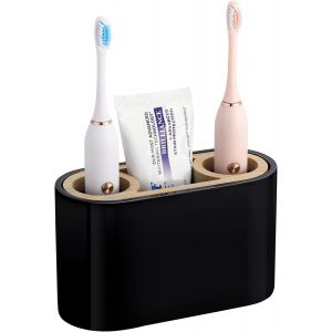 Porte Brosses à Dents en Résine avec Trou de Drainage,Support de Brosse à Dents Électrique à 3 Compartiments,Organisateur Salle de Bain pour Comptoir Lavabo Toilettes,Noir - Neuf