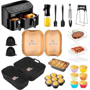 25 pièces accessoires de friteuse à air pour Philips Dual Basket Air Fryer série 3000 6L/3L,Réutilisable Silicone Plaque de friteuse à air pour Philips,Doublures en papier pour friteuse à air - Neuf
