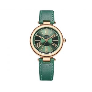 Petite Montre Bracelet En Cuir Vert Avec Chiffres Romains, Mouvement &Agrave; Quartz, &Eacute;tanche Jusqu'&agrave; 30 M, Cadran 35 Mm - Neuf