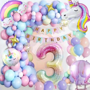 CAUC-Decoration Anniversaire Licorne 3 Ans, Arche Ballon Licorne Anniversaire 3 Ans Fille, Deco Fete Fille Cadeau Licorn Enfant - Neuf