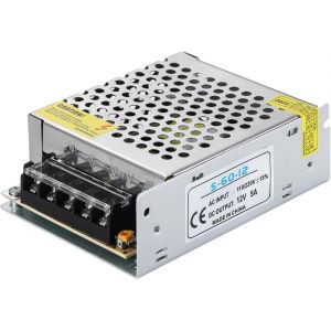 1pc Adaptateur D'alimentation 12v 5a 60w, Transformateur De Commutation R&eacute;gul&eacute; Universel Ac 110v/220v Vers Dc 12v 5a Convertisseur Led Driver Pour Bande Lumineuse Led, Syst&egrave;me De S&eacute;curit&eacute; - Neuf