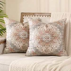 Cauc-Housse De Coussin Boheme 40x40 Beige Housse Coussin Ethnique Decoratif Canape R&eacute;tro Boho D&eacute;coratifs Pour Canap&eacute; Lit Chambre Chaise Ext&eacute;rieur Jardin Art D&eacute;co Automne Lot De 2 - Neuf