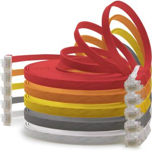 KAL-C&acirc;ble R&eacute;seau Cat6 Cat 6 Plat Flat Slim - 5X 5M - Rj45 Ethernet Lan Dsl Routeur Modem - 5 Couleurs - Neuf