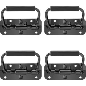 lbgwp60-Poigne De Boîte Pliable, 4 Pièce Poignées De Caisse Pliantes Acier Inoxydable Poignée À Ressort Avec Poignée En Caoutchouc Pour Boîtes À Outils Ou Boîtes De Rangement,100X40Mm (Noir) - Neuf