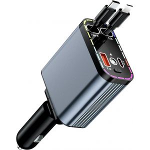 Chargeur De Voiture 4 En 1 R&eacute;tractable - Chargeur Rapide - 152 W - Prise Allume-Cigare Usb C+L - Compatible Avec Iphone, Samsung Galaxy, Google Pixel - Neuf