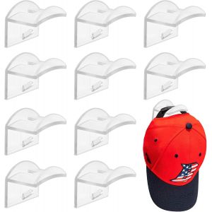 MEVRONISSHOP-10 Pi&egrave;ces Crochets de Chapeaux Support Mural pour Chapeau et Perruque Casque de Baseball adh&eacute;sif sans Perforation Double Hook Porte-Chapeaux Organisateur pour la Maison, l'entr&eacute;e (Transp - Neuf