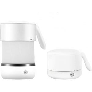 Bouilloire électrique pliable de voyage, 500 ml, en silicone, chauffe-thé, double tension, avec fond en acier inoxydable blanc, 110-240 V - Neuf