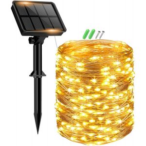 Guirlande Solaire Exterieur, 15+2m 150led Guirlande Lumineuse Exterieure Solaire Étanche 8 Modes, Guirlande Extérieure Solaire Décoration Pour Jardin Terrasse Cour Maison Noël Mariage Fête - Neuf