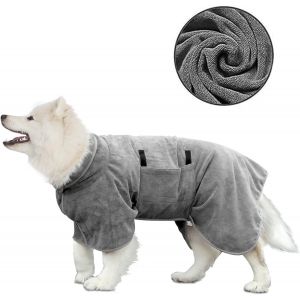 Gris En Microfibre Super Absorbante Chien Robe Bain, Séchage Rapide Chien Serviette De Bain, Peignoir De Moyen/Grand Chien (M) - Neuf
