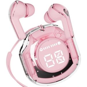 NAERYUTER-Clear Beat Écouteurs Sans Fil Bluetooth 5.3,Design Transparent,Son Cristallin,Étanche Ipx4,Étui Avec Charge Smartphone,Microphone Intégré,Autonomie 2-3 Heures,Usb-C (Rose) - Neuf