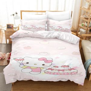 Parure De Lit Hello Kitty 3 Pieces Avec Housse De Couette Et Taie D'oreiller Pour Lit Double - Neuf