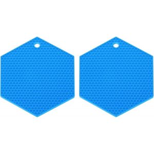 KALANKA-Lot de 2 dessous de plat hexagonaux en silicone résistant à la chaleur pour comptoir, cuisine, plats chauds, casseroles et poêles, bleu - Neuf