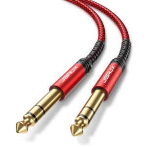C&acirc;ble de guitare professionnel 6M, 1/4"" 6.35mm &agrave; 6.35mm TRS St&eacute;r&eacute;o C&acirc;ble d'instrument Jack tress&eacute; en nylon pour guitare &eacute;lectrique, basse, amplificateur, clavier, Mandoline - Rouge - Neuf