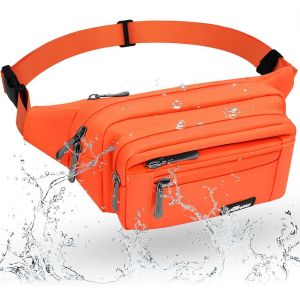 CAUC-Sac Banane Homme Imperm&eacute;able Sacoche Banane avec 5 Poches et Sangle R&eacute;glable, Grande Capacit&eacute; Sac Banane pour Homme Femme Voyage Randonn&eacute;e Pochette Ceinture (A-Orange) - Neuf