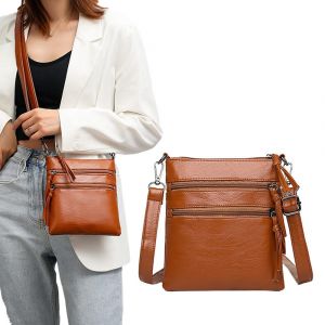 Sac bandouli&egrave;re pour t&eacute;l&eacute;phone portable avec poches zipp&eacute;es et bandouli&egrave;re amovible - Marron - Neuf