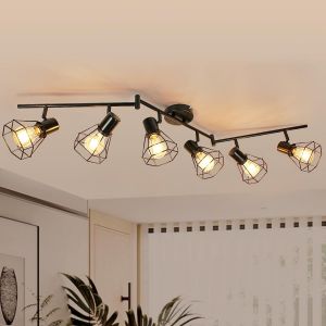 Ulteronixshop-Plafonnier Led 6 Spots E27 Lampe De Plafond Vintage Pivotante &Agrave; 350&deg; Pour Salon, Luminaire De Plafond Pour Chambre &Agrave; Coucher, Couloir, Max. 60w (Sans Ampoule) - Neuf
