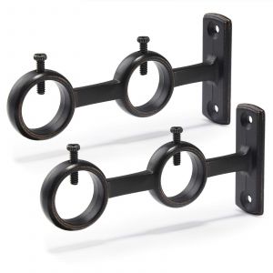 Lot De 2 Supports De Tringle À Rideaux Double Crochets Pour Tringle À Rideaux De Salon, Chambre À Coucher, Tringle À Rideaux (Noir) (2pcs) - Neuf