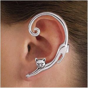 Kal-Boho Silver Cat Boucles D'oreilles Cat Ear Climber Boucles D'oreilles Long Cat Crawler Stud Boucles D'oreilles Pet Cat Clip On Boucles D'oreilles Bijoux Pour Femmes Et Filles - Neuf