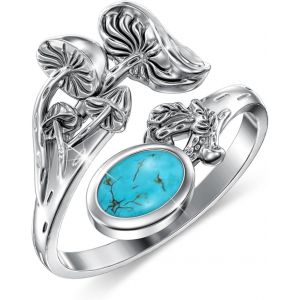 Yemaesre-Bague Champignon En Argent Sterling 925 Pour Femme - Turquo - Bague Vintage Réglable, Argent Sterling, Turquo - Neuf