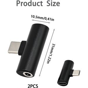 2 PCS Adaptateur de Prise Casque USB C,USB C Jack 3,5 pour Écouteurs et Haut-Parleurs,Adaptateur USB C vers Jack à Angle de 90 Degrés,Compatible avec Smartphones et Tablettes - Neuf