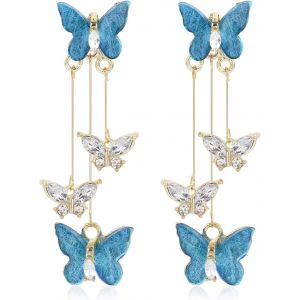 Kalhx-Boucles D'oreilles Papillon,Bleu Boucles D'oreilles &Agrave; Pampilles Papillon Cristal Boucles D'oreilles Pendantes Bijoux &Agrave; Breloques Pour Les Fans De Chanteur Concert Costume Mariage No&euml;l Cadeau - Neuf