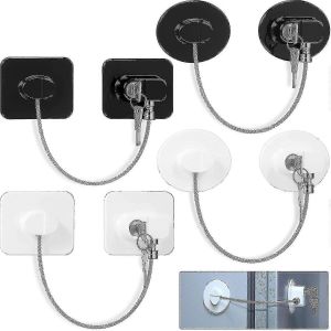 Lot de 4 verrous de s&eacute;curit&eacute; pour r&eacute;frig&eacute;rateur et cong&eacute;lateur avec 8 cl&eacute;s, s&eacute;curit&eacute; enfant. - Neuf