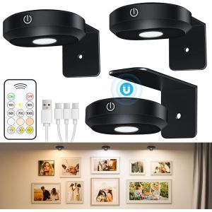 Ulteronixshop-3 Pcs Lampe Tableau Sans Fil Rechargeable, Eclairage Tableau Led Pile Avec T&eacute;l&eacute;commande Et Contr&ocirc;le Tactile, Spot Led Sans Fil, 3 Couleurs Et Fonction De Minuterie, Pour Cuisine, Armoir - Neuf