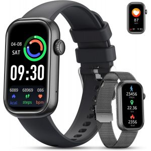 Montre Connect&eacute;e Homme Femme, 1,75'' HD Smartwatch avec Appels Bluetooth, Multitude de Modes Sportifs,Montre Sport avec Surveiller Cardio, Podometre et Sommeil pour Android iOS,Noir - Neuf