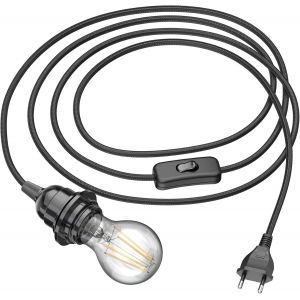 Sjzg-C&acirc;ble Leka Avec Fiche, Interrupteur, 3 M, Noir, Ampoule E27 Incluse, Classe D'efficacit&eacute; &Eacute;nerg&eacute;tique A (Blanc Chaud, 4w, 848lm) - Neuf