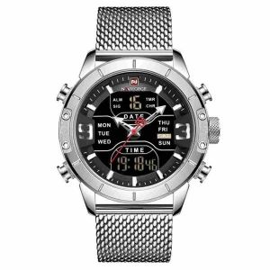 Montre D'affaires &Agrave; Double Affichage Led, Montre-Bracelet &Agrave; Quartz &Eacute;tanche En Acier Inoxydable - Neuf