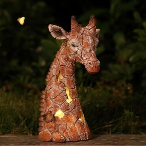 Mevronisshop-Statue De Girafe Solaire Pour Jardin Et Ext&eacute;rieur - D&eacute;coration De Jardin &Eacute;tanche En R&eacute;sine Avec Aspect Pierre - Figurine Animale Pour Pelouse, Terrasse Et Balcon - Cadeau D'anniversaire - Neuf