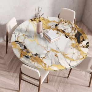 3D Nappe Ronde avec Bord Élastique, Nappe de Table Anti-Tache Antidérapante Nappe Jardin Exterieur Protection Table Ronde Extensible pour Cafe Cuisine Fête Table (Pierre F,140cm) - Neuf