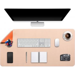 Tapis De Souris Grand, Sous Main Bureau Xl, Mouse Pad Mat Prolongé, Tapis De Portable, Tableau D'Écriture, Buvard De Bureau, Double Face Usage En Cuir Pu Étanche, 90 X 43Cm Beige/Orange - Neuf