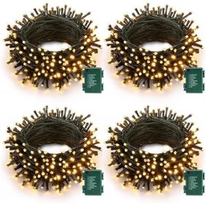 Guirlande Lumineuse Ext&eacute;rieure Noel Pile, 5m 50led Decoration Noel Personnalis&eacute;e, 8 Modes Lampe Led Avec Minuterie Pour Rideau Int&eacute;rieur Sapin Jardin Fen&ecirc;tre(4 Paquets, Blanc Chaud) - Neuf