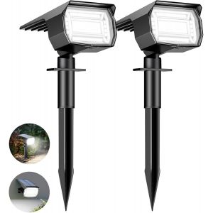 Lot De 2 Spot Solaire Exterieur, 72 Led Lampe Solaire Etanche Ip65, Lumiere Solaire Avec 3 Modes D'&eacute;clairage, R&eacute;glable 120&deg; Projecteur Solaire Ext&eacute;rieur Pour Jardin All&eacute;e Chemin Blanc Froid - Neuf