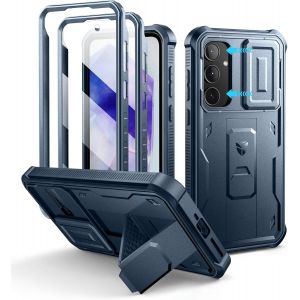 Pour Coque Samsung Galaxy A35[Double Cadre Avant Et Support] Avec Cam&eacute;ra Coulissante Int&eacute;gr&eacute;e & Protecteur D'&eacute;cran,Coque De Protection Robuste R&eacute;sistante Aux Chocs-Bleu - Neuf