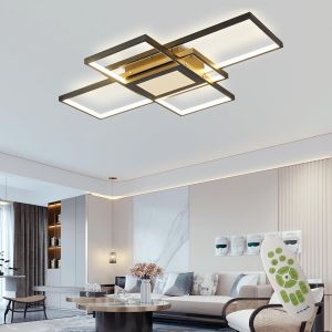Ulteronixshop-Plafonnier-Led-Dimmable 82w Luminaire-Plafonnier-Moderne Avec T&eacute;l&eacute;commande Rectangulaire Luminaires-Int&eacute;rieur - Pour Salon Chambre (Noir, 80 * 55) - Neuf