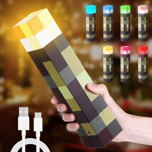 Lampe Murale Miner Craft En Forme De Torche 28cm, 7 Couleurs Lampe Rechargeable Par Usb, Éclairage Mural Cadeau Pour Enfants, Cadeau Chambre, Fête, Lanterne Chevet - Neuf