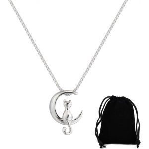 Kal-Collier Pour Femme Collier Chat Argent 925, Collier En Argent Sterling, Collier Chat Femme Collier Femmes Bijoux Pour Les Femmes Filles, Lune Pendentif Collier Bijoux Pour Femmes - Neuf