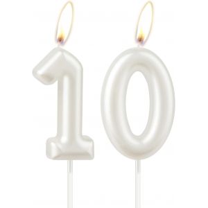 Eryi-Bougie D'anniversaire Blanche Nacrée En Forme De Chiffre 10 Pour Fille, Anniversaire De Mariage, Commémoration - Neuf