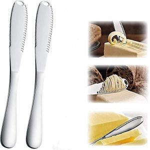 2Pcs 3 en 1 beurre,rouleaux à beurre en acier inoxydable et épandeur avec bord dentelé - Neuf