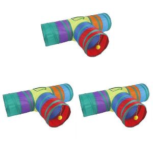 Tunnel Pour Chat Pliable Color&eacute; 3 Pi&egrave;ces - Tente De Jeu Amusante Pour Chats, Durable Et Portable, Parfaite Pour Le Jeu Actif Et L'exploration - Neuf