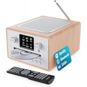 ASFASFq-Radio Dab Plus avec Lecteur CD | Bluetooth Poste Radio Internet WiFi | Ampli Tuner CD avec Spotify Connect & Podcast | Écran LED Couleur et Télécommande | Homerton Chêne - Neuf