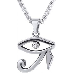 Kal-Collier Homme Pendentif Croix Égyptienne/Oeil D'horus Amulette Acier Inoxydable/Plaqué Or/Noir Bijoux De L'égypte Antique Ankh Cross Eye Of Horus - Neuf