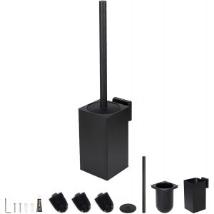 Inox Brosse Toilettes WC Suspendu Balai Toilette WC avec 2 Têtes de BrossesBalayette WC Kit Brosses WC et Supports sans Perçage Toilet Brush Brosse Nettoyage Salle de Bain Accessoire Noir Mat - Neuf