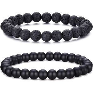 Bracelet De Perles Pour Hommes Ensemble De Bracelets &Eacute;lastiques R&eacute;glables Pour Hommes Perles En Pierre Naturelle De 6 Et 8 Mm Bracelets De Perles Bracelets En ?il De Tigre Cadeau Pour Hommes - Neuf