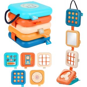 Busy Board Travel Games,Montessori Activity Cube for Babies 18 Months+,Compact Sensory Toy,Ideal for Entertaining in Car,Train or Airplane,Children's Games Gifts 1 2 3 Years - Neuf