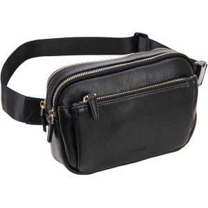 SJZG-Sac Banane Chic Pour Femme Homme, Cuir Pu Sac Ceinture Sacoche Banane Fanny Pack, Sac Banane L&eacute;ger &Agrave; Bandouli&egrave;re Avec Sangle R&eacute;glable Pour La Course &Agrave; Pied En Plein Air, La Randonn&eacute;e(Noir) - Neuf