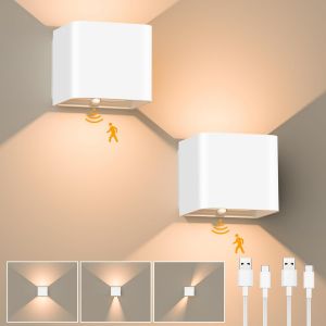 Subzonal-Applique Murale Interieur, 2 Pcs Applique Murale &Agrave; D&eacute;tecteur De Mouvement, Lampe Murale Led Rechargeable, Lumi&egrave;re Blanche Chaude 3000k Lampe Murale Sans Fil, Angle De Faisceau R&eacute;glable (Blan - Neuf
